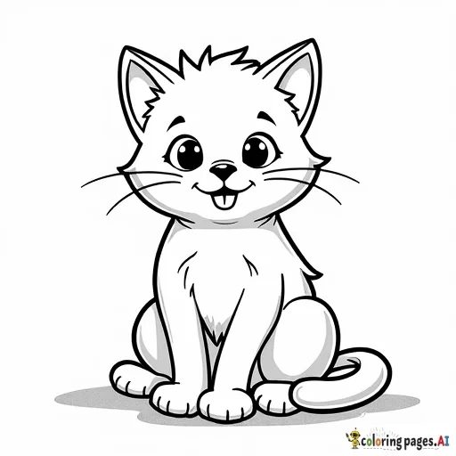 a smiling cat with semi-bold lines for a coloring book for toddlers