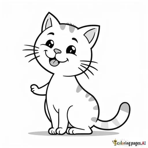 a smiling cat with semi-bold lines for a coloring book for toddlers