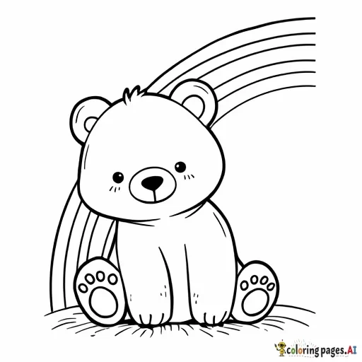 A snuggly bear sitting under a rainbow