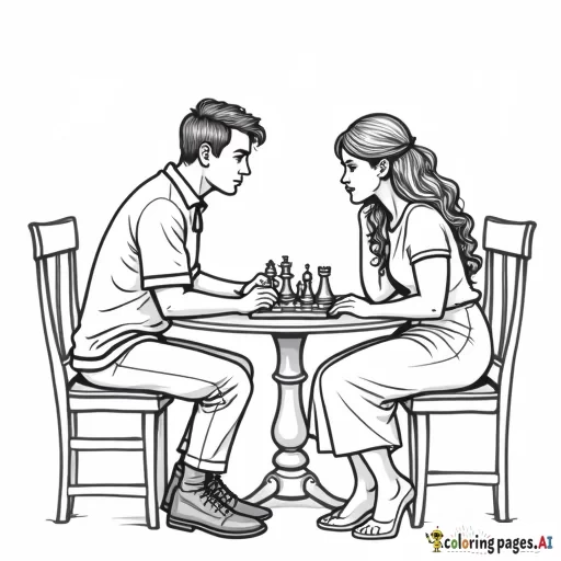 a straight couple slyly playing chess with  one of their hands touching