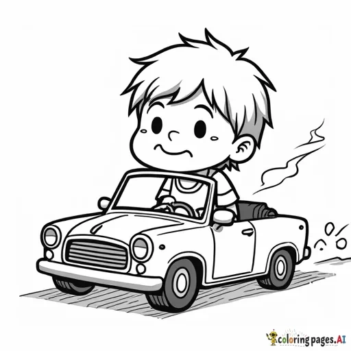 A tired chibi driving a car