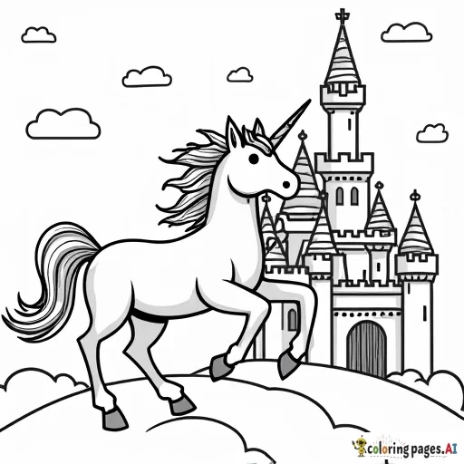 A unicorn and castle with 15 hidden unicorns hidden in the