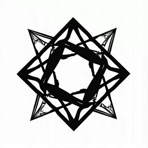 A unique solid black geometric shape. IN solid black oil median ART. Entire image to be completely surrounded by a bright white background.