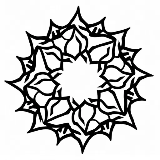 A unique solid black geometric shape. IN solid black oil median ART. Entire image to be completely surrounded by a bright white background.