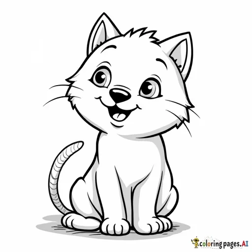 A very simple cat coloring page. The cat is happy. The lines are clean and bold, suitable for a toddler to color.