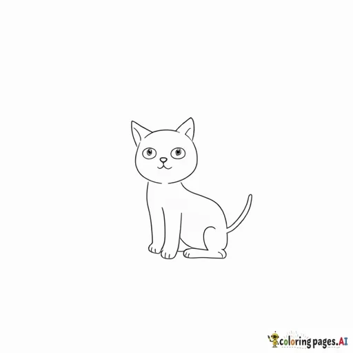 a very simple cat image with bold lines. the image is clean and suitable for a toddler to color.
