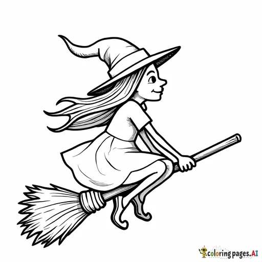 A witch flying on a broom at night