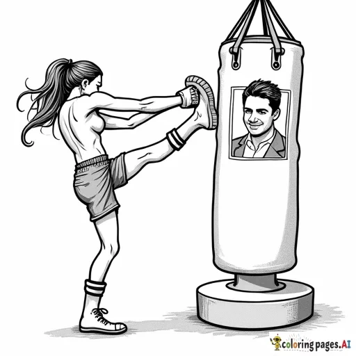 a woman hitting a punching bag with a pic of her ex boyfriend on it