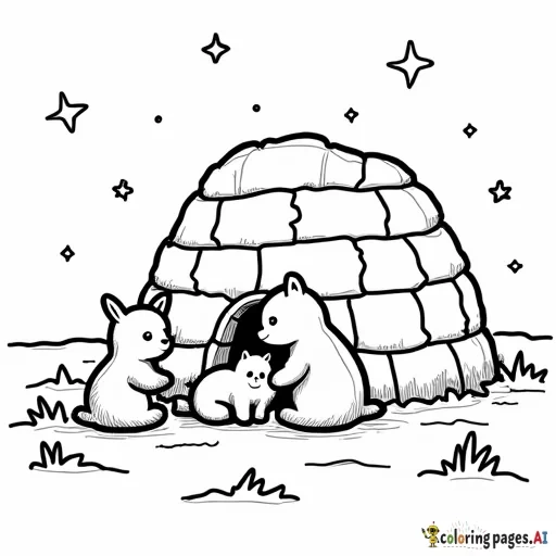 Adorable animals building an igloo together.