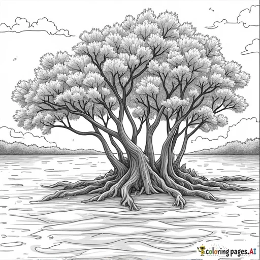 adult coloring page featuring mangrove trees