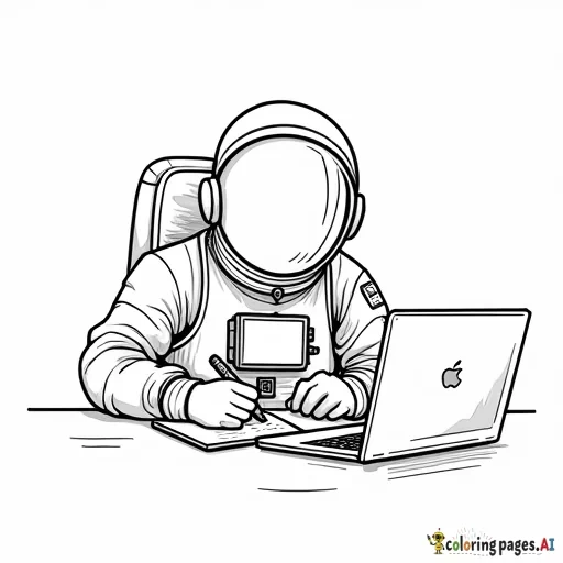 astronaut taking notes on a computer while wearing gloves on the hands