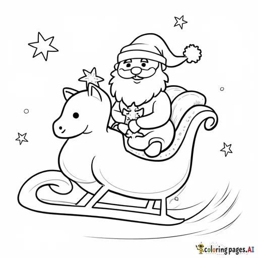 Baby and santa flying in sleigh