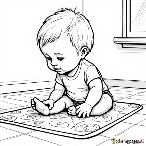 baby boy doing rummy time on a playmat in a house