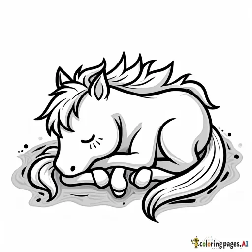 Baby horse curled up sleeping