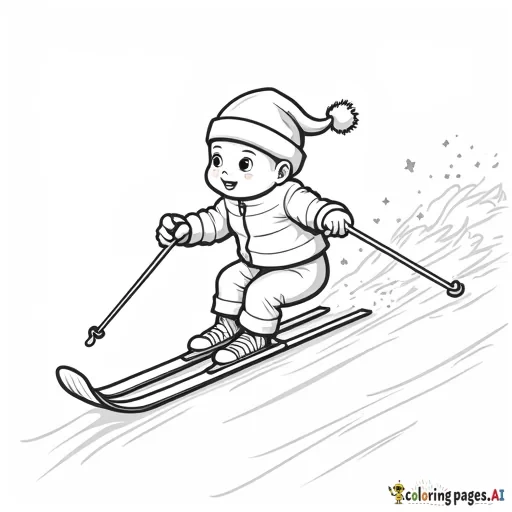 Baby in Santa hat skiing down snowy slopes