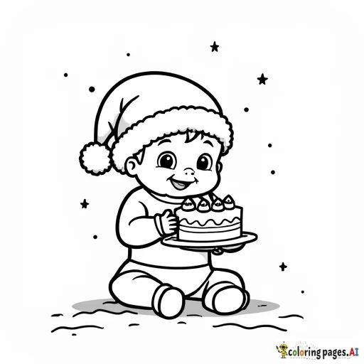 Baby in Santa hat with cake