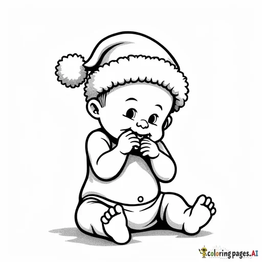 Baby with Santa hat eating cookies