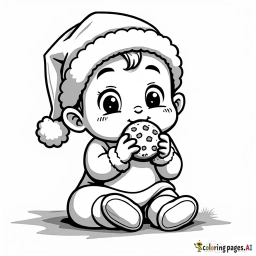 Baby with Santa hat eating cookies