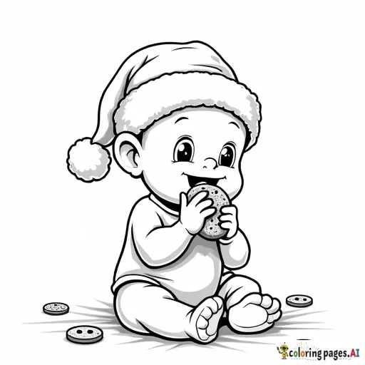 Baby with Santa hat eating cookies