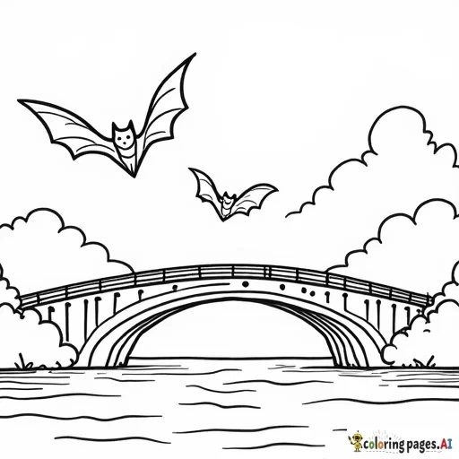 bats flying out from a bridge with black lines