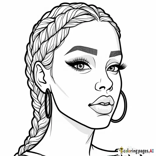 Beautiful black woman with full lips wearing hoop earrings with braided hair