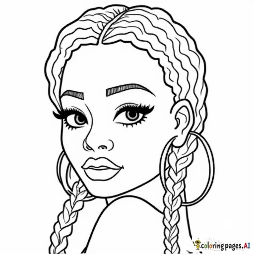 Beautiful black woman with full lips wearing hoop earrings with braided hair