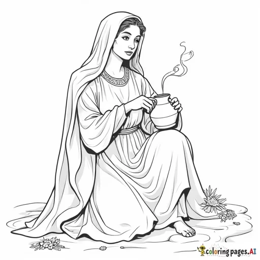 Biblical woman pouring oil from jug
