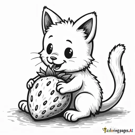 big cat eating a big strawberry