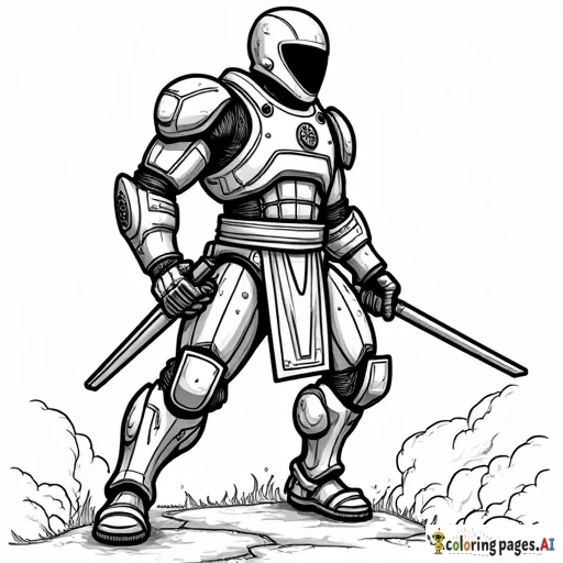 black power armor made of nano-machines that looks like a ninja