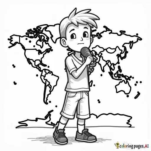 Boy with fully visible world map background