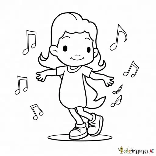 BTS dancing on stage, coloring book page style, thick black outlines, no shading, music notes background. - Free Printable Coloring Page