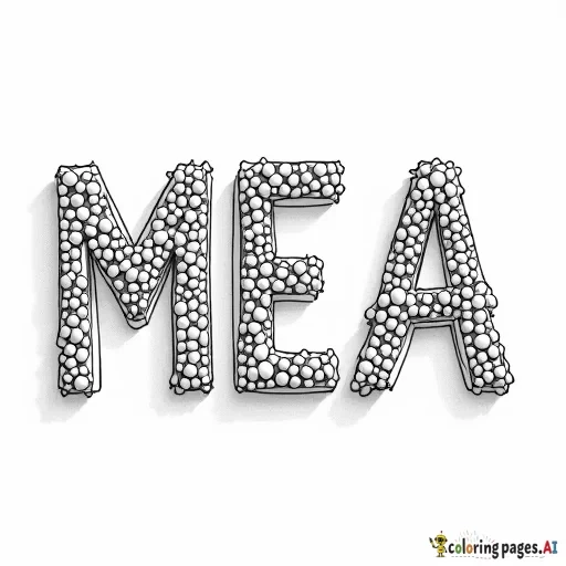 BUBBLE LETTERS OF THE NAME MEA MADE UP OF CANDIES.