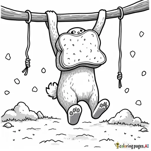 bunny with a peanut butter and jelly sandwich hanging upside down on a playground