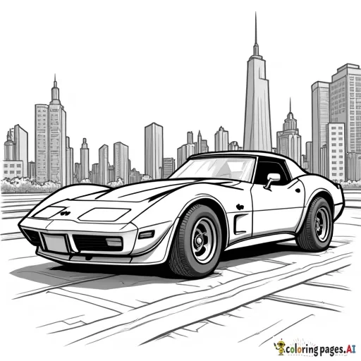 c5 corvette with city background