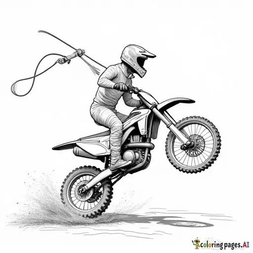 Can you make me a coloring page of a dirtbike throwing a whip
