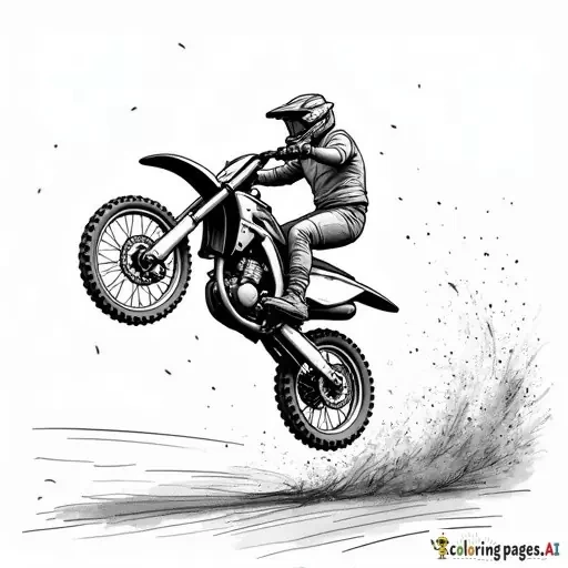 Can you make me a coloring page of a dirtbike throwing a whip mid air