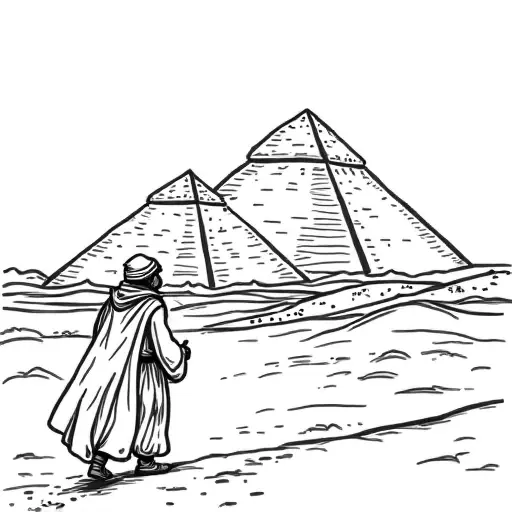 children coloring book styled, a man sheperd heading towards the pyramids , less detailed more cartoon like, animated or kawaii style - Free Printable Coloring Page