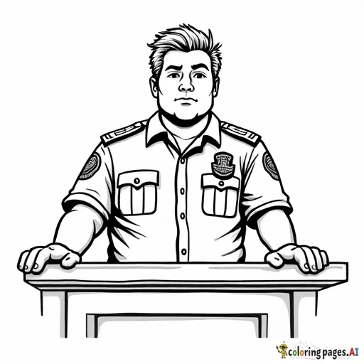 chubby 21-year-old male police officer Tuck Gorman with sandy  hair   leaning on  police station booking desk