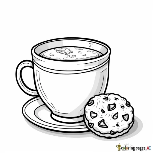 color page a cup of cocoa with cookies