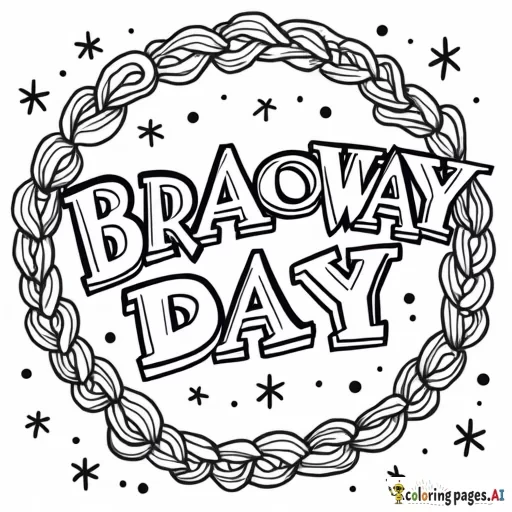 create a black and white coloring page and include a collage of broadway play logo