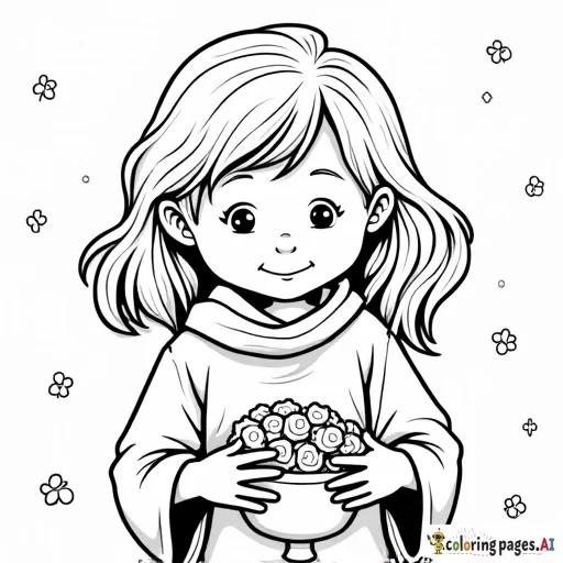 Create a blank coloring page of A child's religious picture of gratitude.
