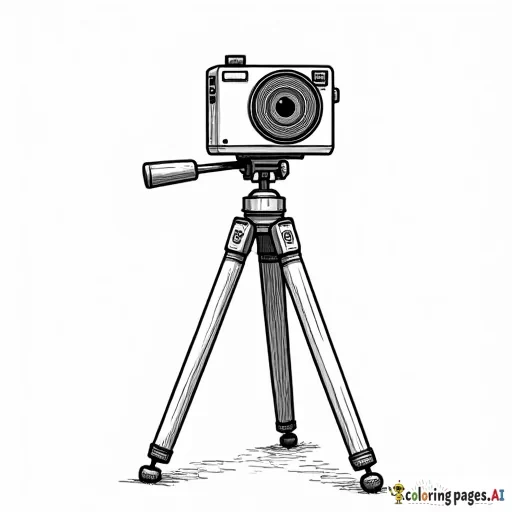 create a coloring page with a camera and tripod