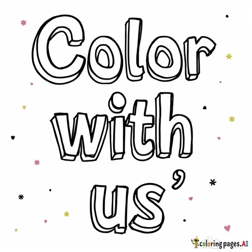 Create a coloring page with a title in bubble letters " Color with us"