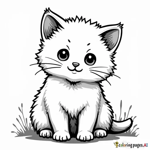 Create a kawaii-style coloring page of kittens in different poses.
