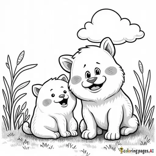 creer une scene de la vie courante avec des animaux mignon a la place de personnage - Free Printable Coloring Page