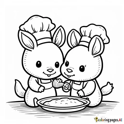 Cute animals wearing clothes that are baking together