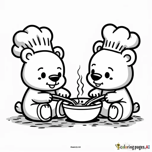cute cartoon bears cooking in kitchen