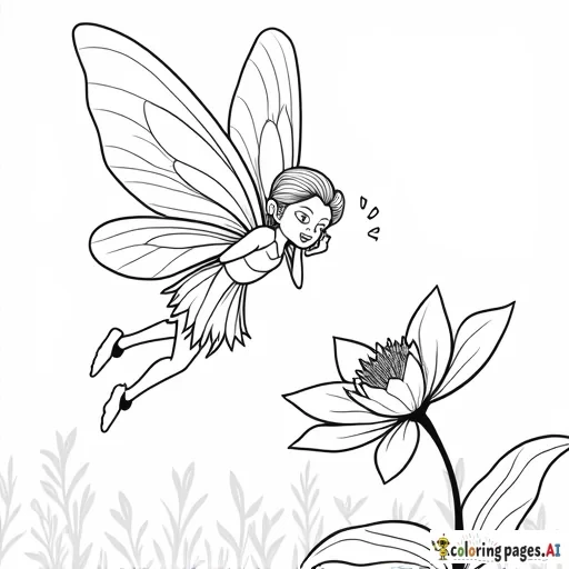 Cute fairy flying above a flower