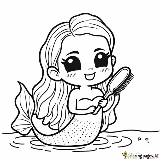 cute kawaii mermaid brushing her hair