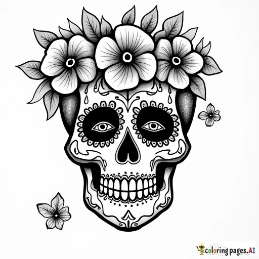 day of the dead adult colouring in page tattoo art stye